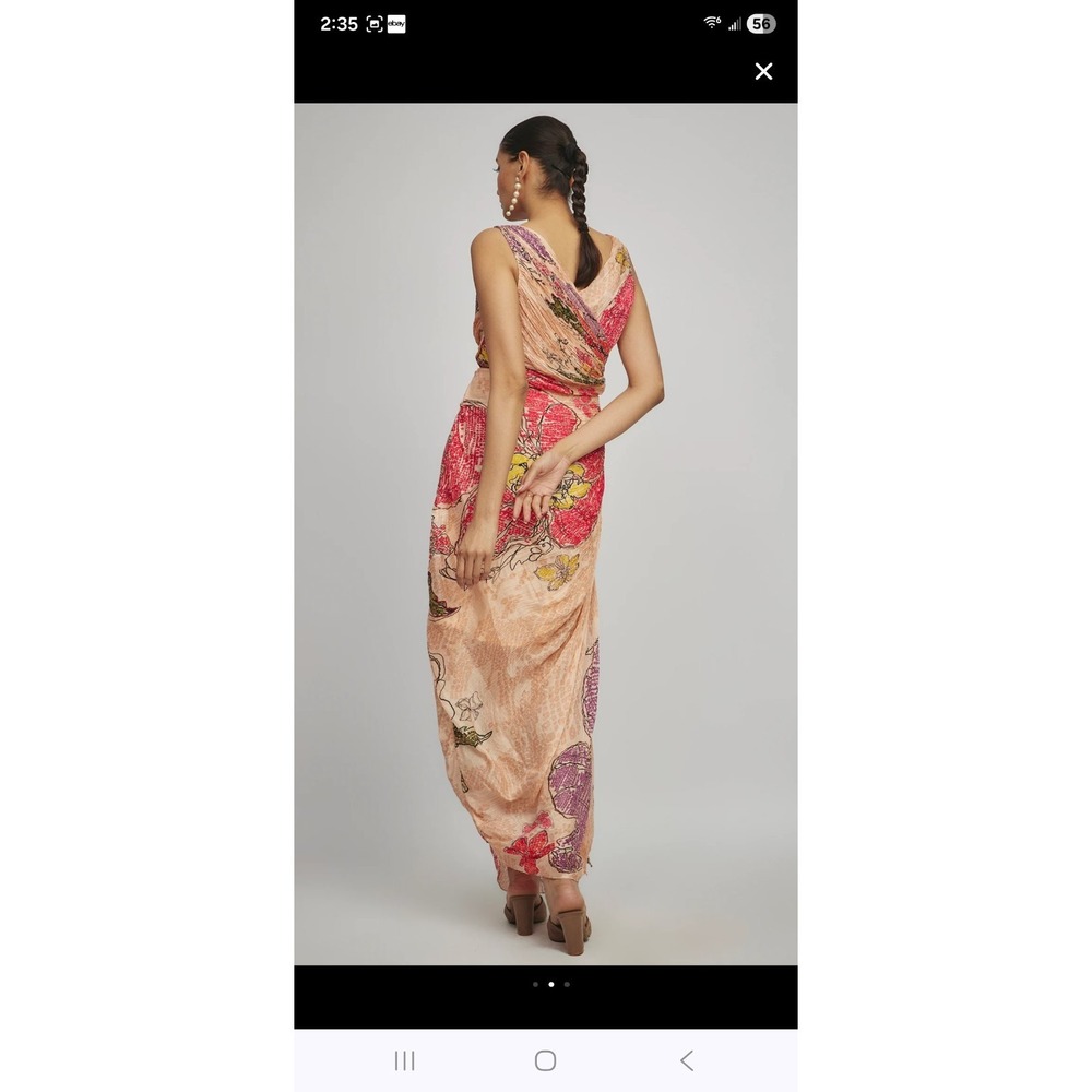 Saaksha & Kinni Dress Size M PEACH PERIWINKLE KEYHOLE SARI DRESS Nwt - Picture 9 of 9